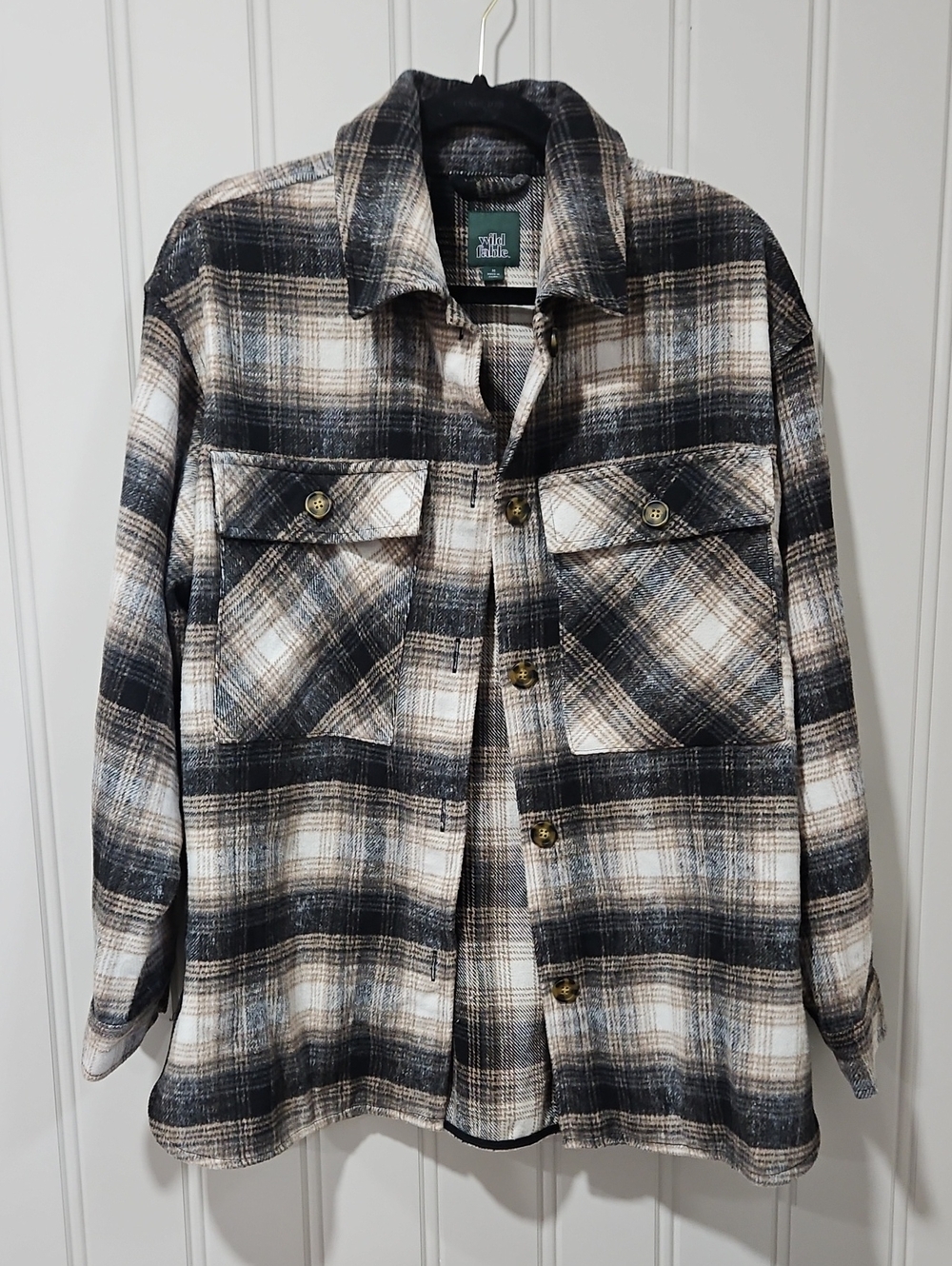 Wild Fable Flannel Shacket Brown Cream & Black Size Medium